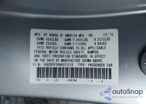 2017 Honda Accord Ex-L V6 from USA, damaged, VIN 1HGCR3F08HA021519